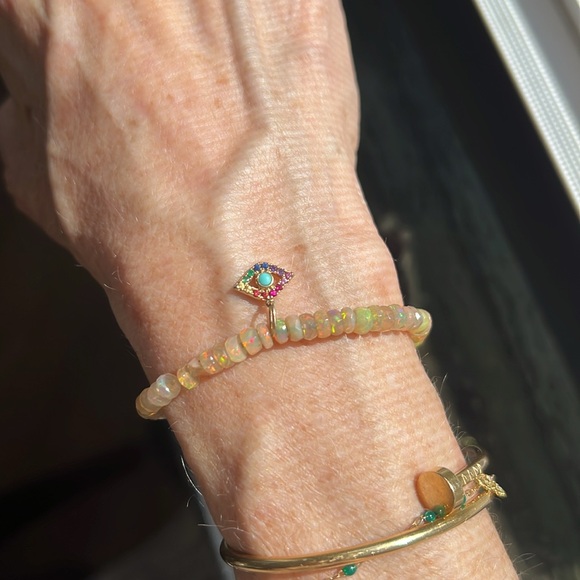 Sydney Evan Ethiopian Opal With rainbow Evil Eye 14 K Gold - Picture 5 of 5